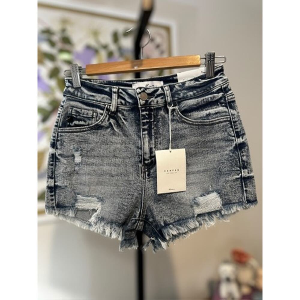 NWT KanCan Essentials High Rise Distressed Acid Wash Denim Shorts Black 5/26 - Picture 5 of 11